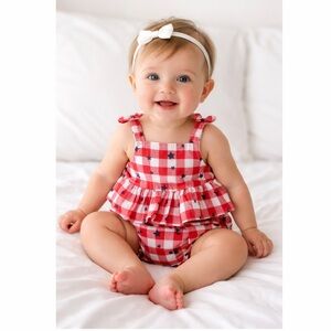 Cat & Jack Baby 12M Red Gingham Star Romper